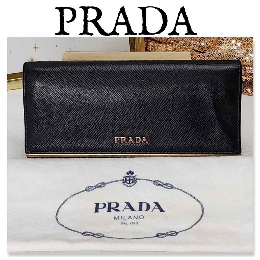 AUTHENTIC PRADA SAFFIANO LEATHER SNAP WALLET IN BLACK W DUST BAG